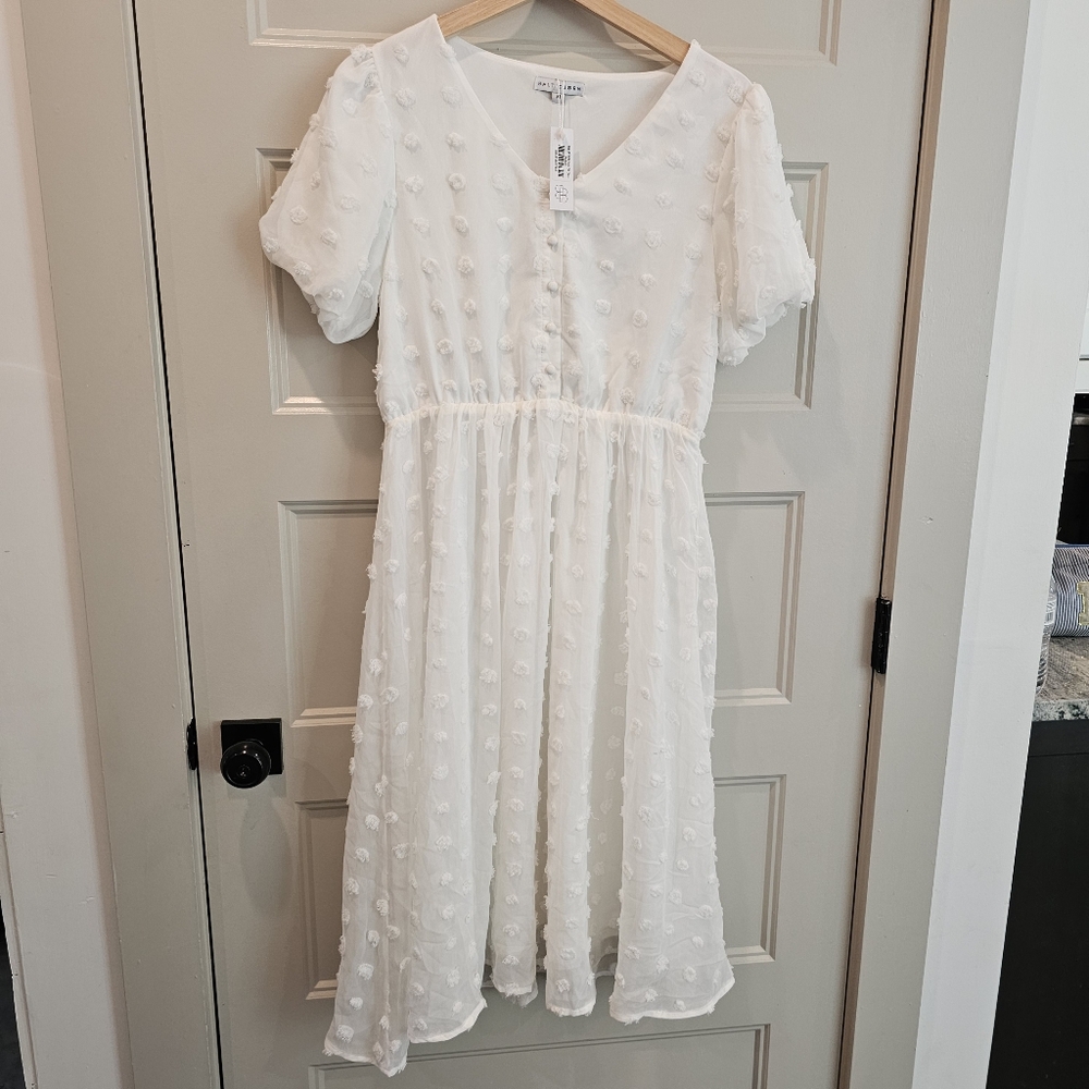Baltic Born Mila White Swiss Dot Puff Short Sleeve Lined Dress M - Picture 3 of 12